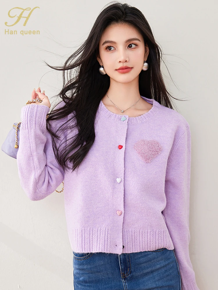 

H Han Queen Autumn Vintage Casual Knitwear Cardigan Sweaters Tops Women's Sweater Sweet Loose Chic Long Sleeve Women's Clothing