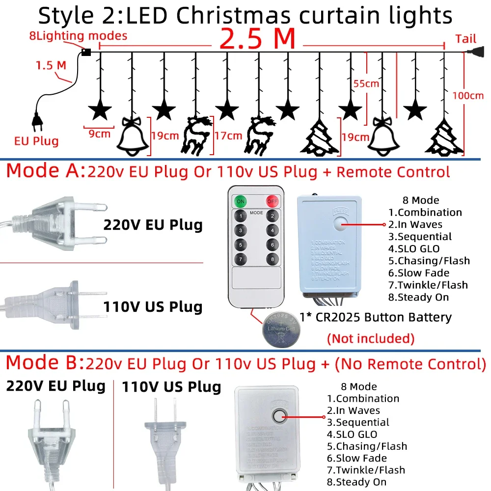 2024 nowy rok gwiazda LED kurtyna świetlna wróżka łańcuchy świetlne Boże Narodzenie girlanda na zewnątrz do domu Xmas Decoation domu weselnego