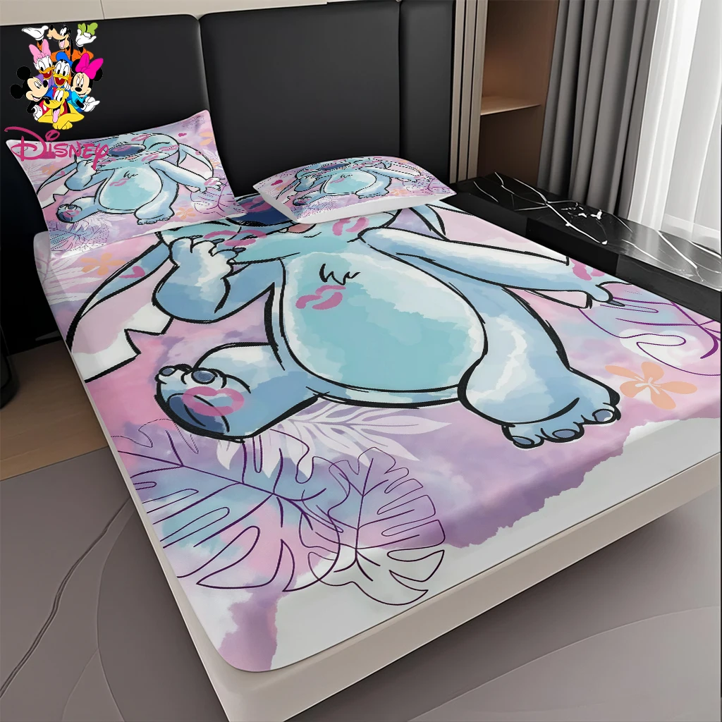 طقم ملاءات ديزني ليلو وستيتش 2/3 قطعة، ملاءة وأغطية وسائد ناعمة، فراش كرتوني لطيف قبلة للهدايا، ديكور منزلي