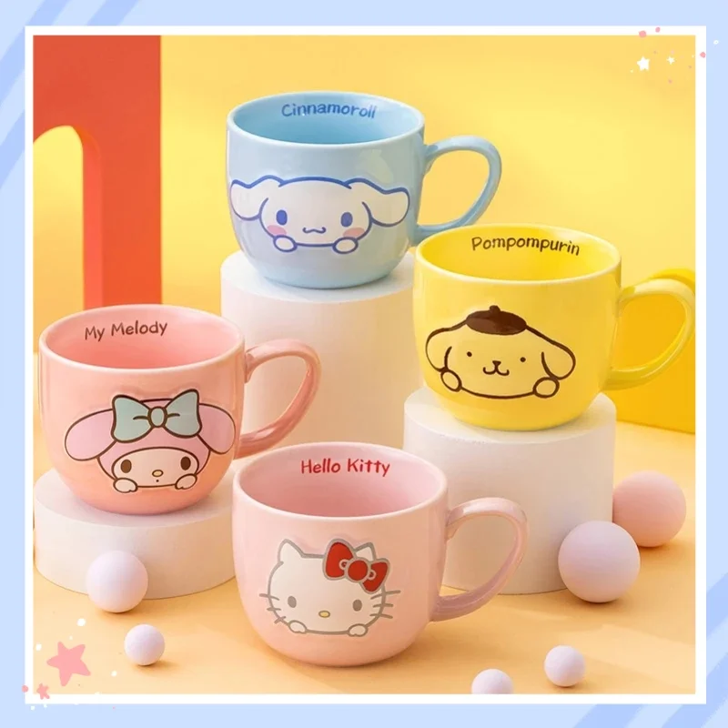 

sanrio hello kitty large capacity breakfast cup ceramic relief mug kuromi cinnamoroll my melody household water milk kettle