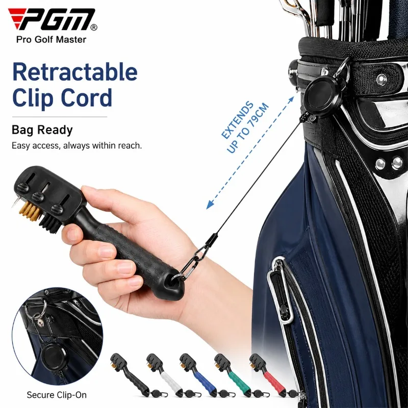 PGM Golf Club Cleaning Brush Retractable Groove Cleaner Double Sided Brass Nylon Brush with Carabiner SZ008 view 6