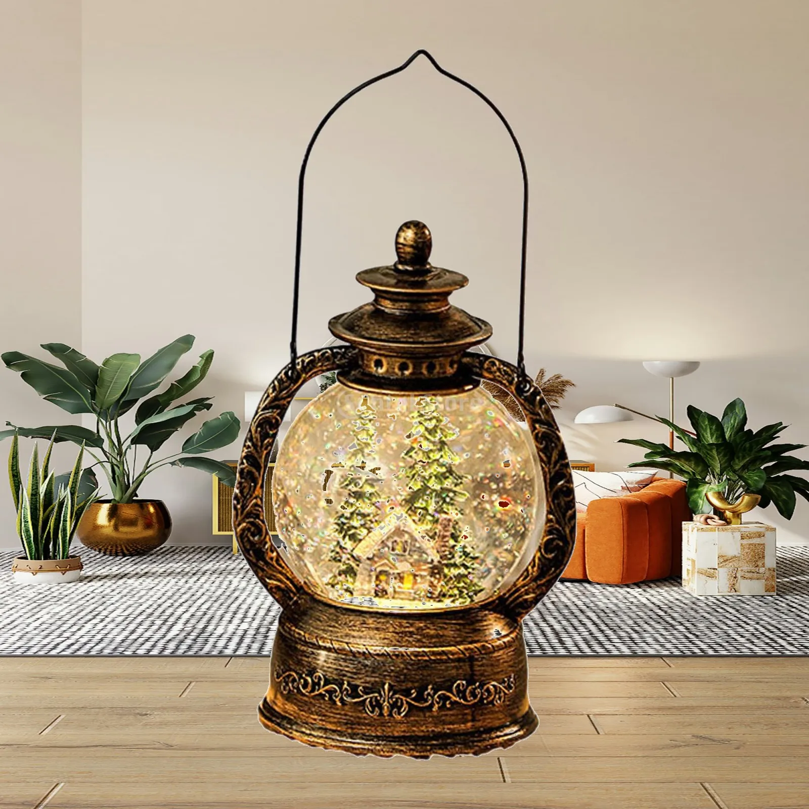 Christmas Snow Globe Lantern Lighted Musical Box Desktop Figurine Tabletop Ornament for Christmas Gifts Ideas Home Decoration