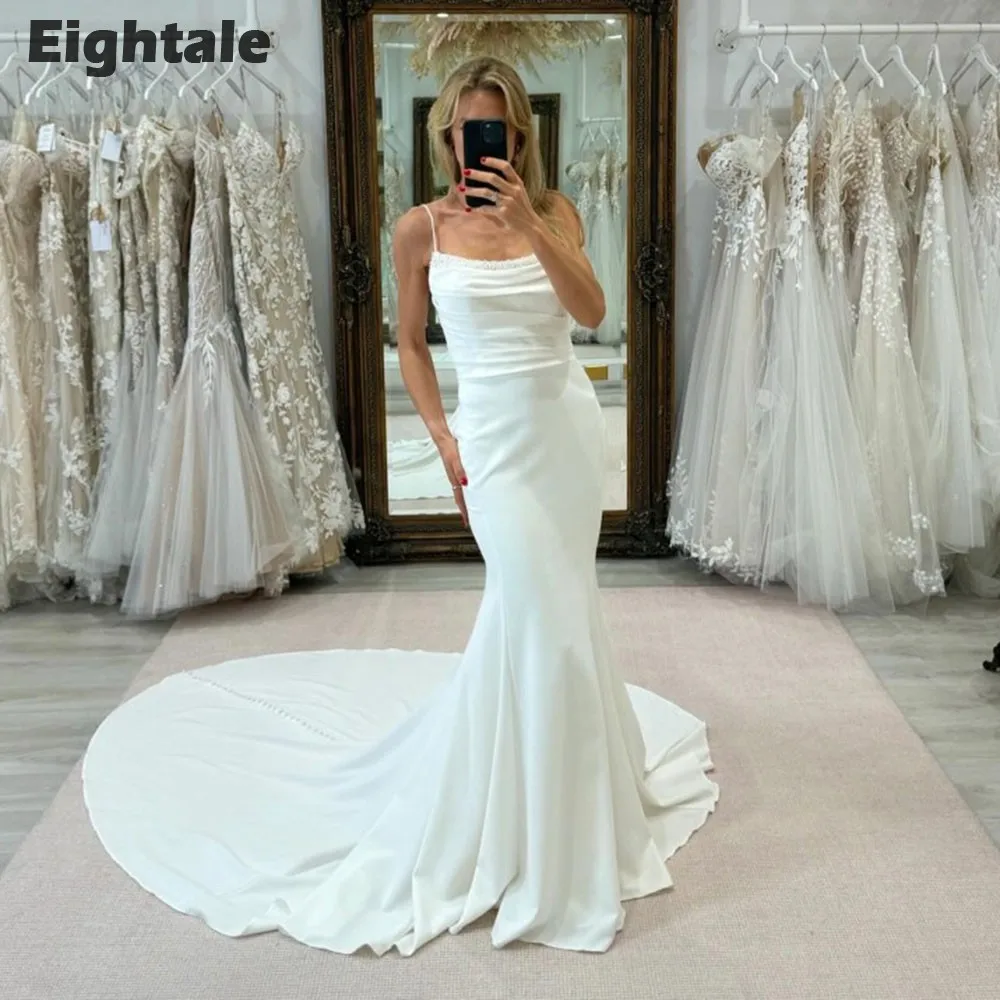 Eightale Boho Wedding Dress Chiffon Customized Spaghetti Strap Backless White Ivory Bridal Gown Vestido De Noiva