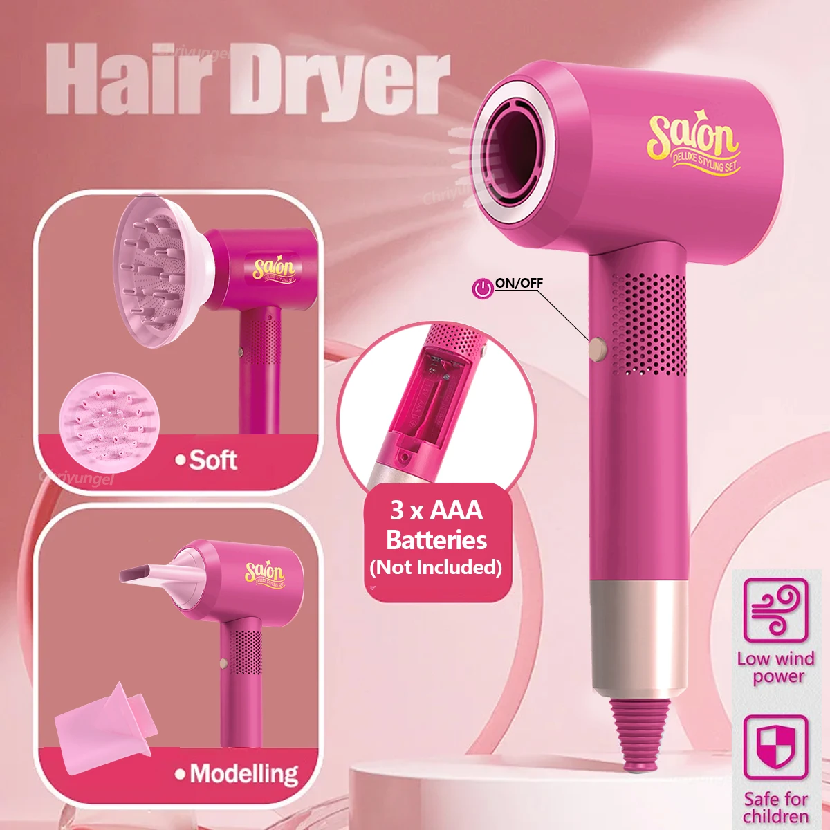 Conjunto de salão de beleza infantil com secador de cabelo, simulação de cabelo para meninas, brinquedo de maquiagem para brincar de fingir, presentes para meninas