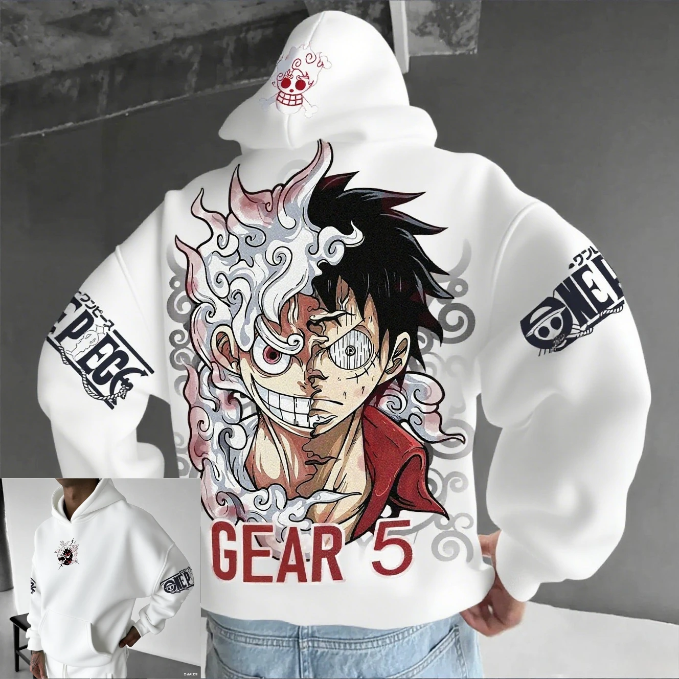 Sweat-shirt à capuche Anime pour hommes et femmes, One Piece Luffy Gear 5 Nika, streetwear décontrac