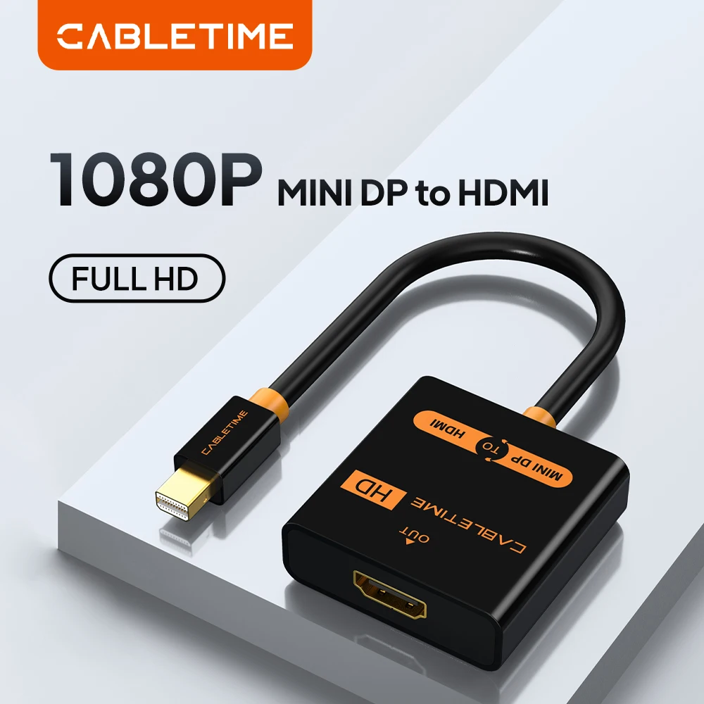 CABLETIME Mini Dp to HDMI Adapter Mini Displayport to HDMI Adapter HD Video Transmission Transfer for Laptop Computer HD Device