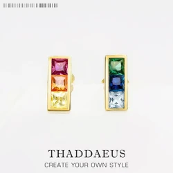 Gold Plated Stud Earrings Colorful Stone Europe Style Fashion Jewerly For Women Bohemia Gift In 925 Sterling Silver