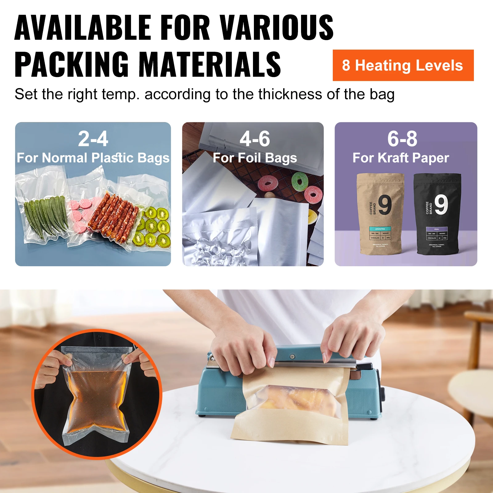 SucceBuy 8/12in Impulse Shrink Wrap Sealer Manual Heat Poly Bag Sealing Machine with Adjustable Mode for Plastic Mylar PP Bags