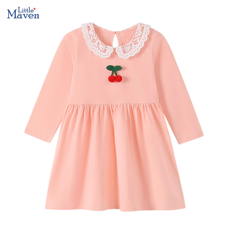 Little maven Baby Mädchen 2026 Frühling Herbst Kleid Kinderkleidung Langarm Cartoon Kirschkleid Kinderbekleidung Baumwolle