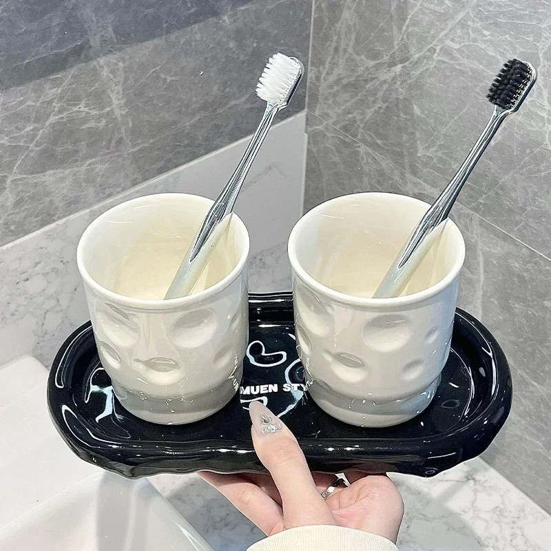 1pc Couple Ceramic Mouthwash Cup Set Bathroom Accessories Household Ceramic Toothbrush Cup Set Mouthwash Cup Storage Rack