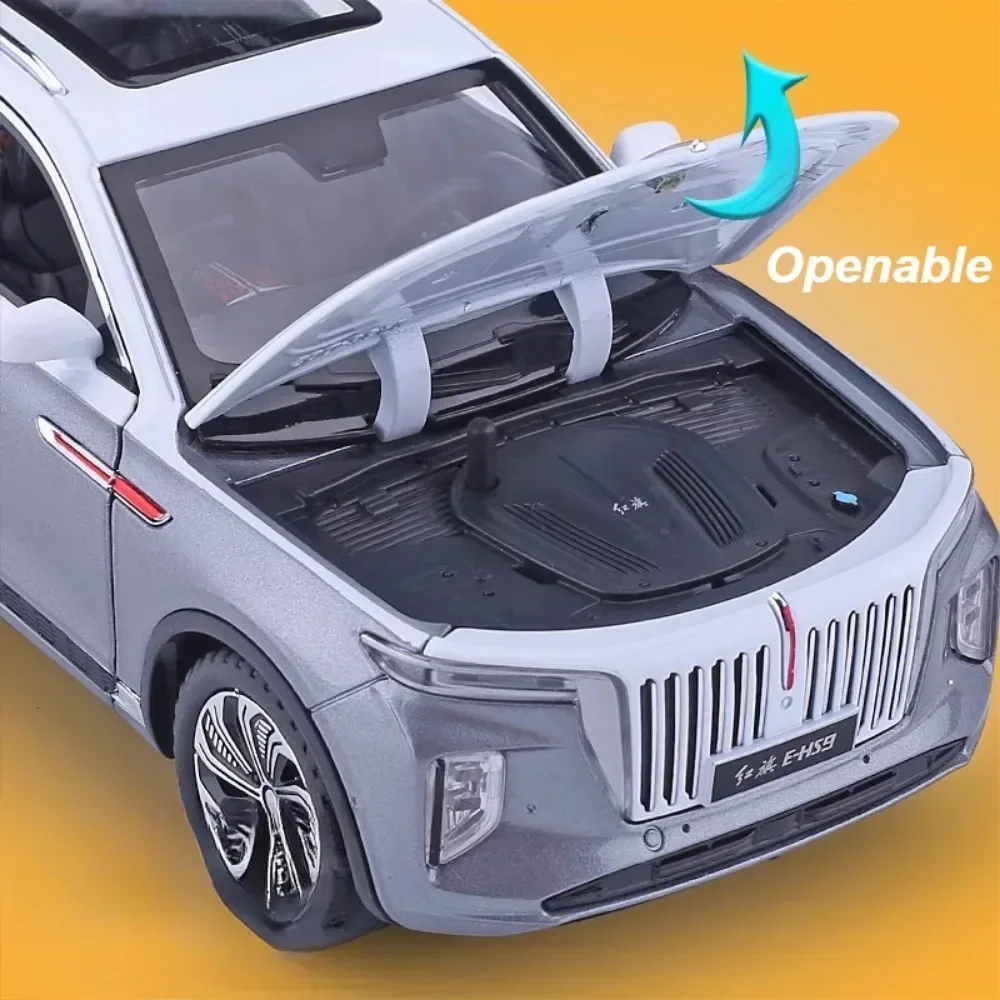 1:24 Toy HONGQI E-HS9 H9 Car Models Diecast Metal Shock Absorption Doors Opened Pull Back Sound Light Christmas Gifts for Kids