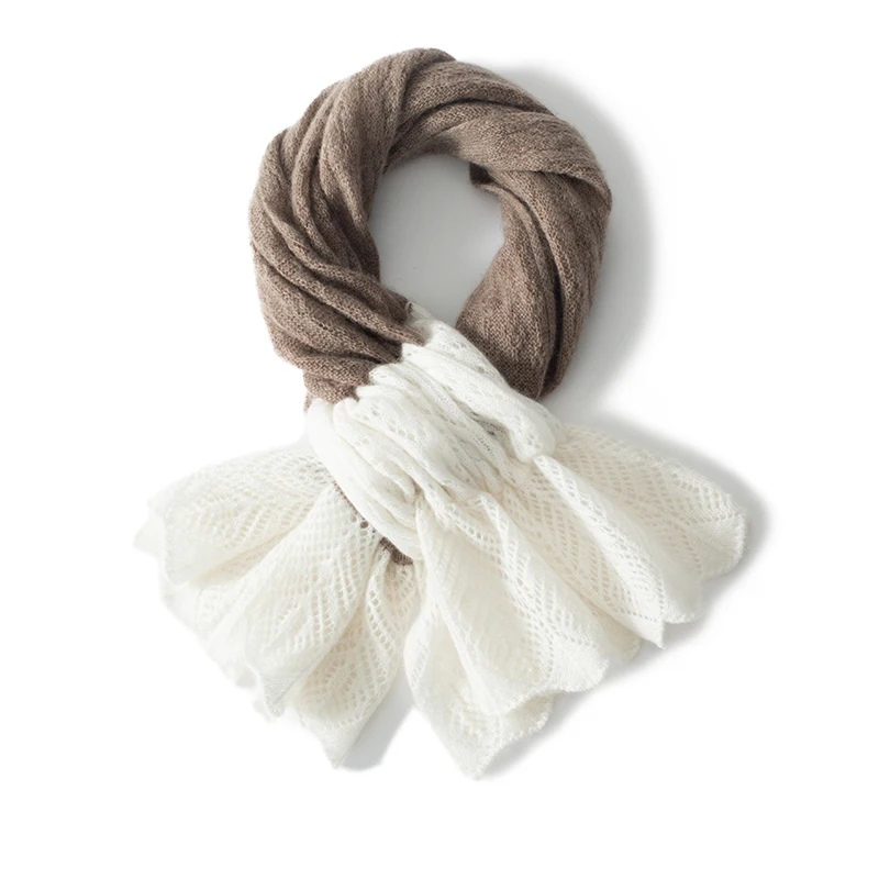 KOIJINSKY Hollow Lace Spliced Ruffle Cashmere Neck Scarf 85×45cm Knit Neck Wrap, Elegant Mini Scarf For Women Autumn Winter Swee