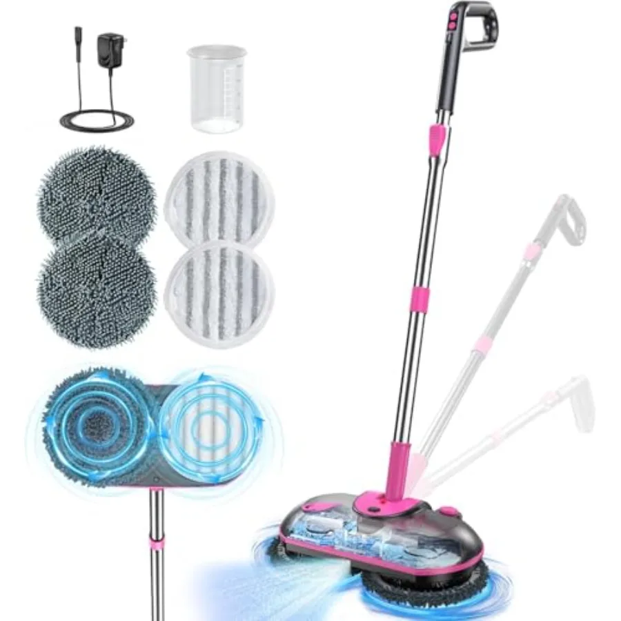 

Cordless Electric Spin Mop with 300ml Water Sprayer for Hardwood Tile Floors Quiet Self-Propelled Cleaner Adjustable Handle 250