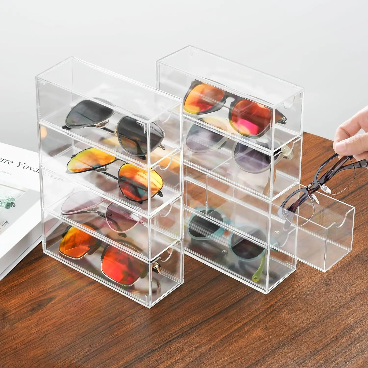 

2 Pack Desktop Organizers of 8 Storage Drawers Clear Acrylic Storage Drawers Organizer Sunglass Organizer Office Desk Organizer