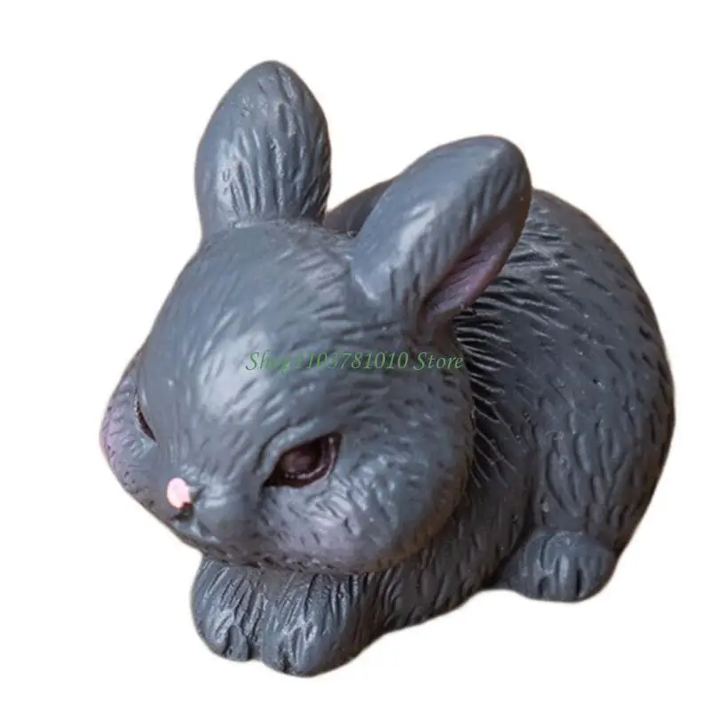 U55D 10Pieces Resin Rabbit Miniatures Figurines for Cake Toppers Birthday Gift Home Desk Decoration for Various Space