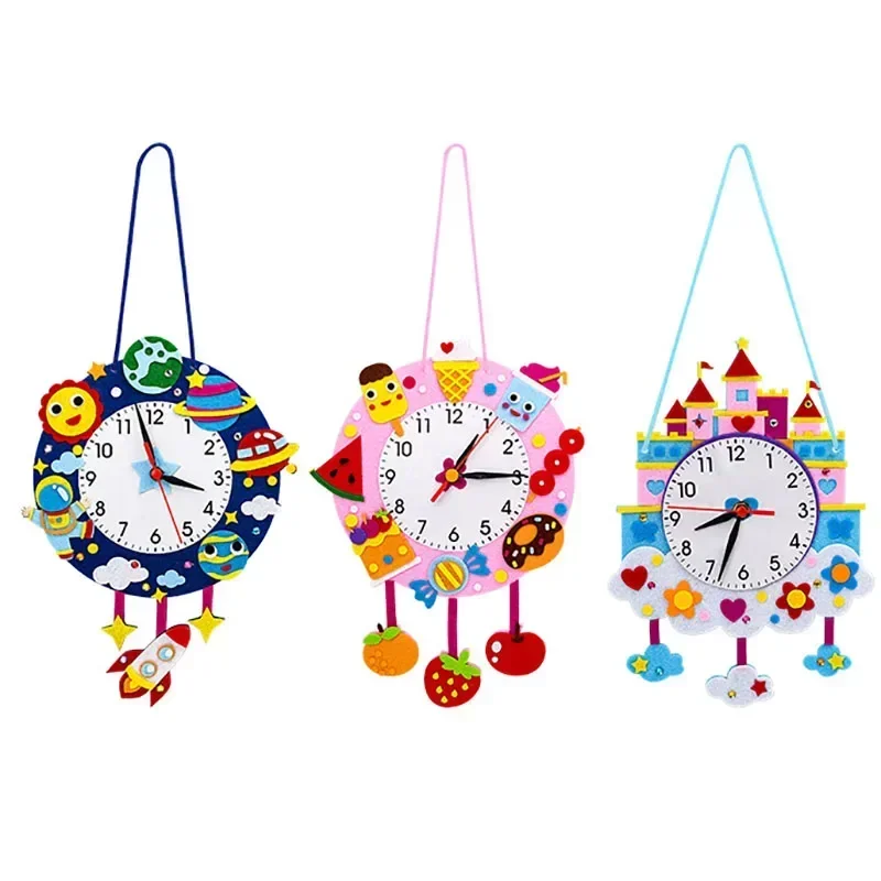 Reloj despertador de colores mezclados, 1 piezas, Kits de Material de tela de fieltro Multicolor, regalos de cumpleaños bonitos, artesanía de interacción entre padres e hijos