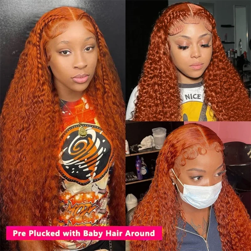 Orange Ginger Lace Frontal Wigs Human Hair Wig Deep Wave For Women 13x4 Transparent Pre Plucked Curly Wig Lace Frontal Wig