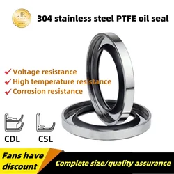 Rotating Shaft ID:35/36/37/38*OD:50/52/56/60/62/65*7/8/10mm 304 Stainless Steel PTFE Oil Seal, High-pressure Air Compressor Seal