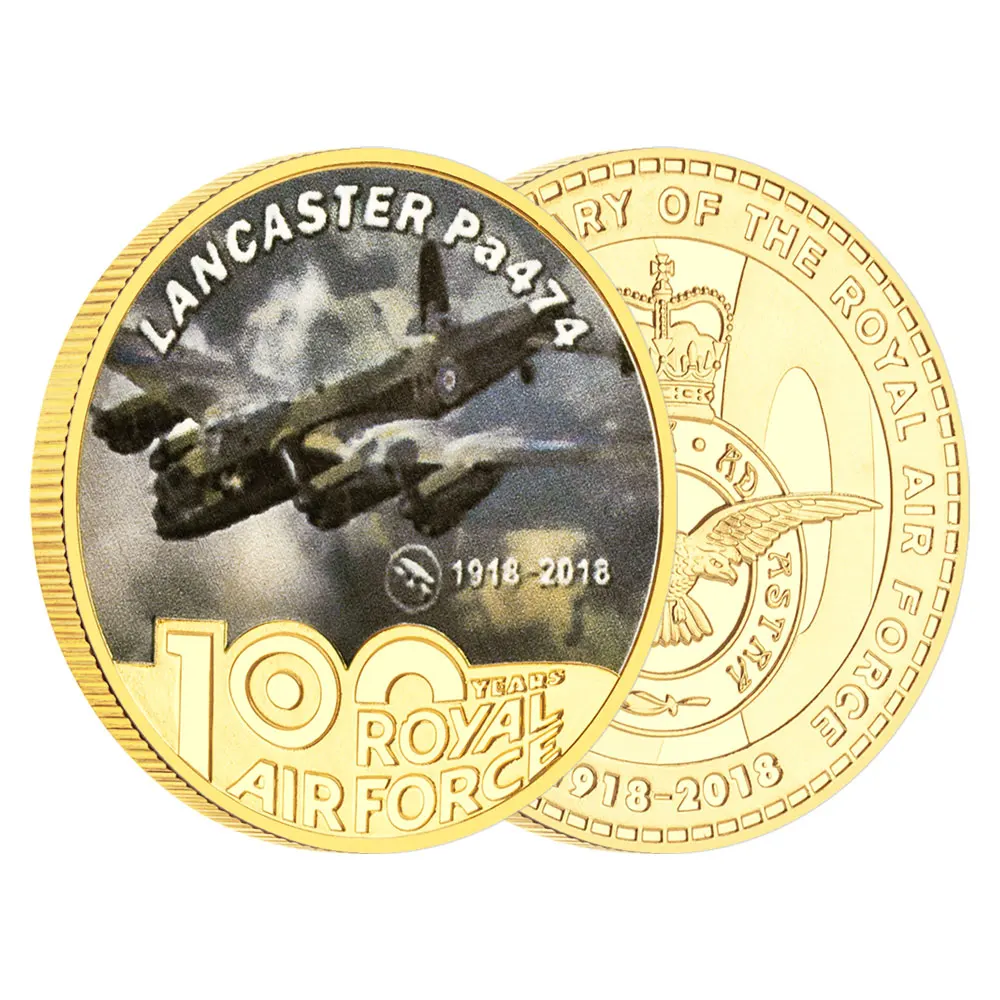 Avro Lancaster PA474 monedas conmemorativas chapadas en oro bombardero pesado operado por la moneda de recuerdo de la Fuerza Aérea Real