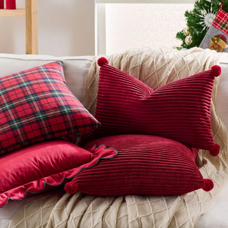 30X50/45X45CM Christmas Throw Pillow Cover Plaid Plush Stamping Waist Cushion Cover Decor Home Decorative Pillowcase