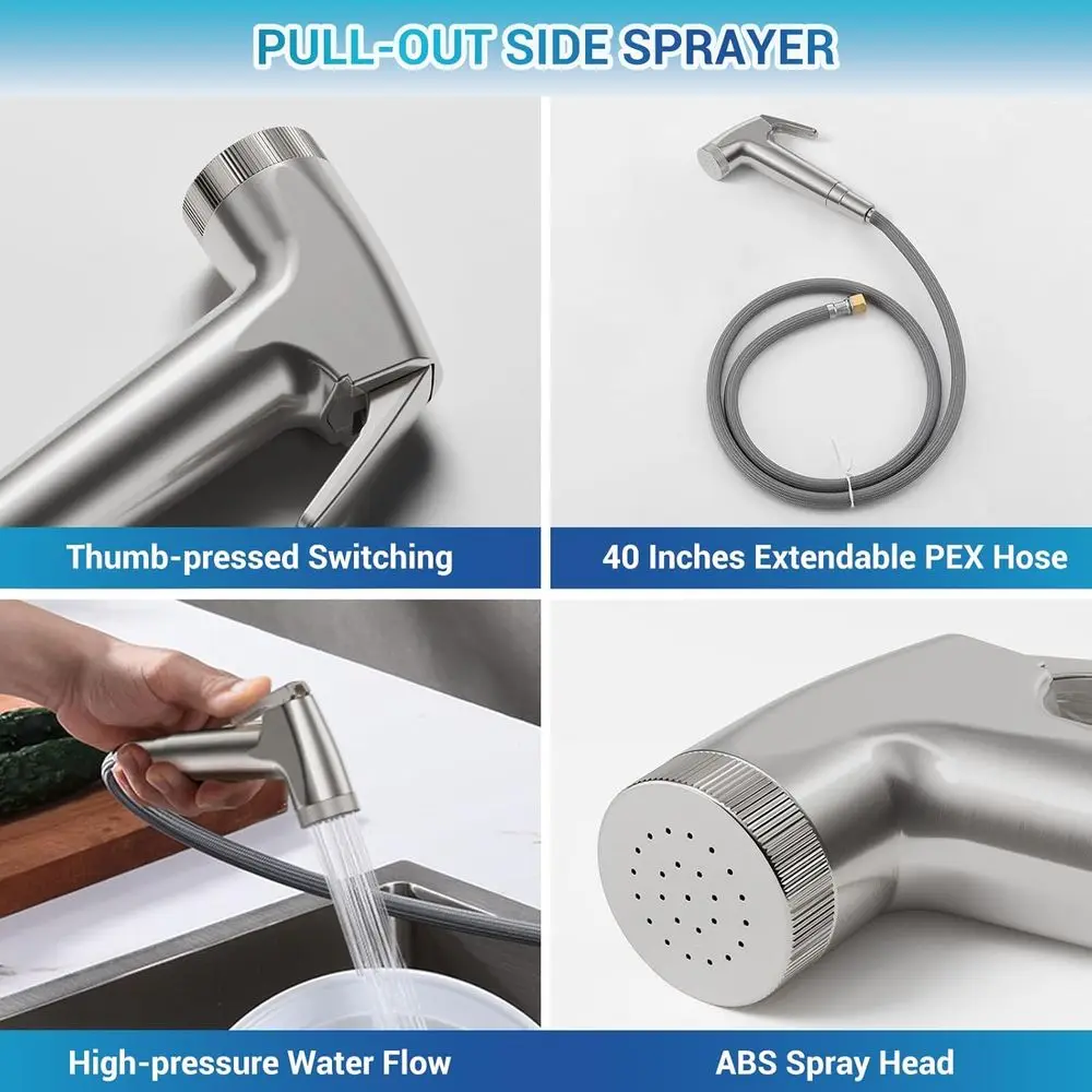 3-Hole Stainless Steel Kitchen Faucet with High Arc Sprayer in Brushed Nickel Finish