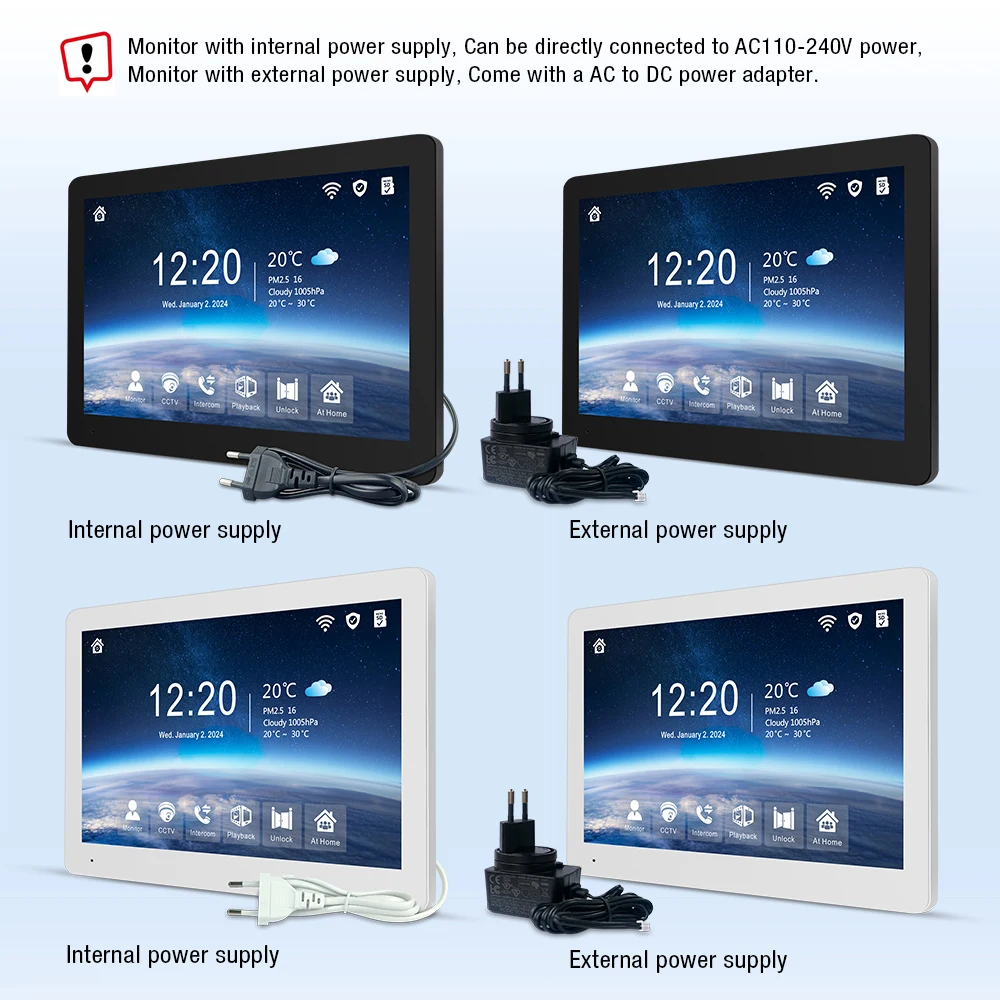 4 wire villa visual intercom display 1080P  IPS screen supports wireless WiFi connection to TUYA, one click unlocking etc