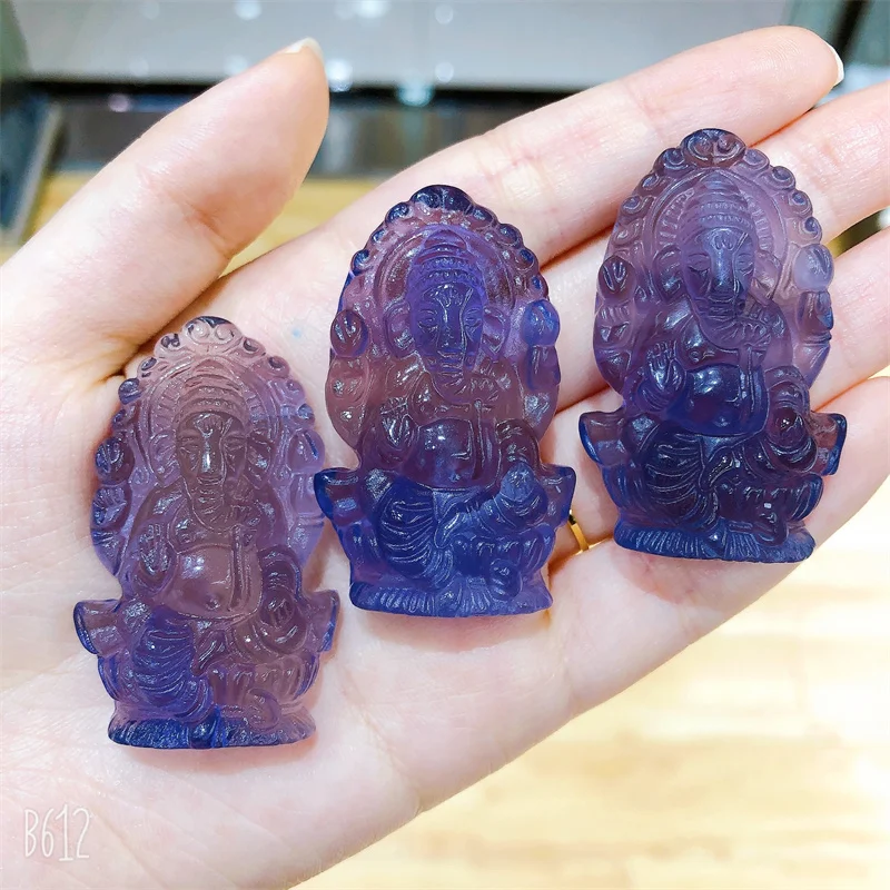 Natural Purple Fluorite Ganesha Elephant God Healing Stones For Decoration Art Statue Gift For Decor Energy Jewelry 1pcs