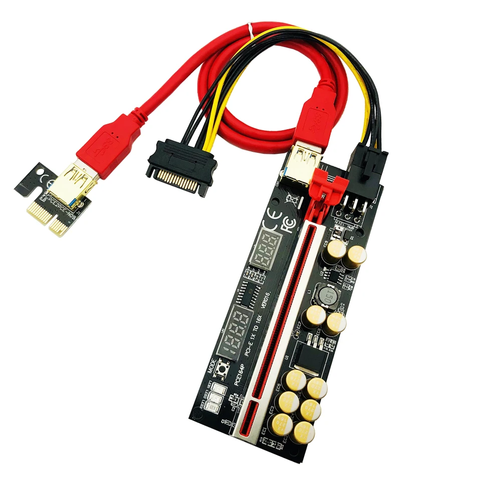 1-10 pz più nuovo VER016 PCIE Riser 016 V016 Riser PCI Express X16 tensione di temperatura 3 RGB LED 6 P USB Mining Riser per scheda Video