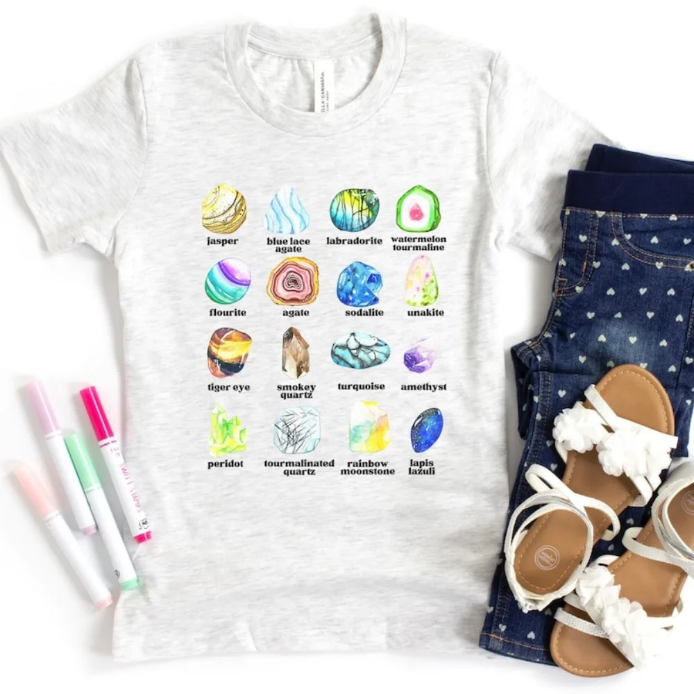 Women Crystal T-shirts Crystal Shirt for Women Gem and Mineral Shirt Educational Gift Interactive Shirt for Female Hot Sale Tops