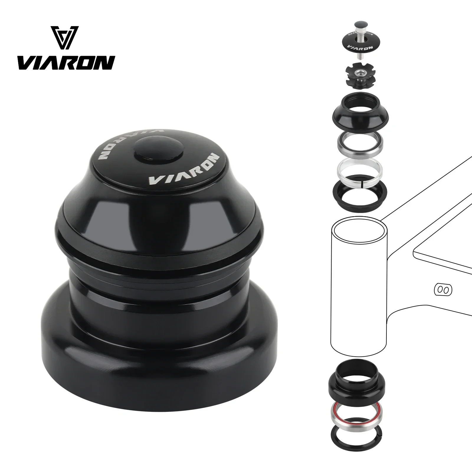 Bicycle Frame Headset Bike Fork Tapered Tube Converter Exposed Headset 44x44x39.8mm Bike Frame Head Tube Aluminum Alloy Bearing