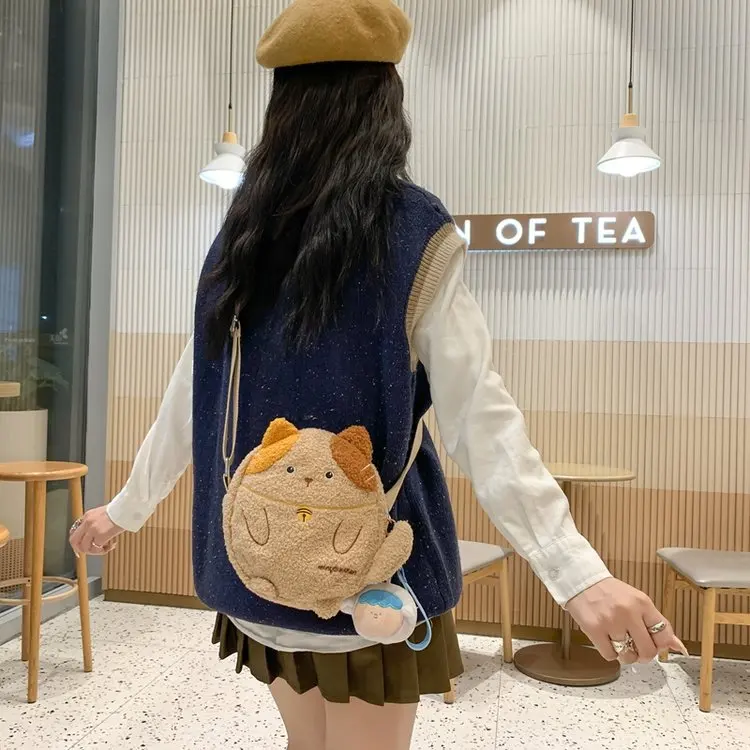 Japanese Kawaii Plush Bag Women Cute Lucky Cat Crossbody Bags Woman Purses and Handbags School Girls Shoulder Bag Small Bag Bols