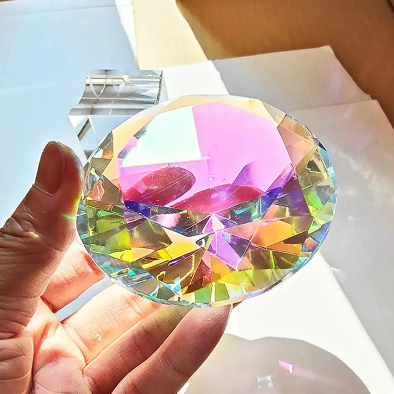 30-80mm AB Colorful K9 Crystal Diamond Paperweight Decorative Rainbow Maker Prism Glass Diamonds Wedding Room Desktop Decoration