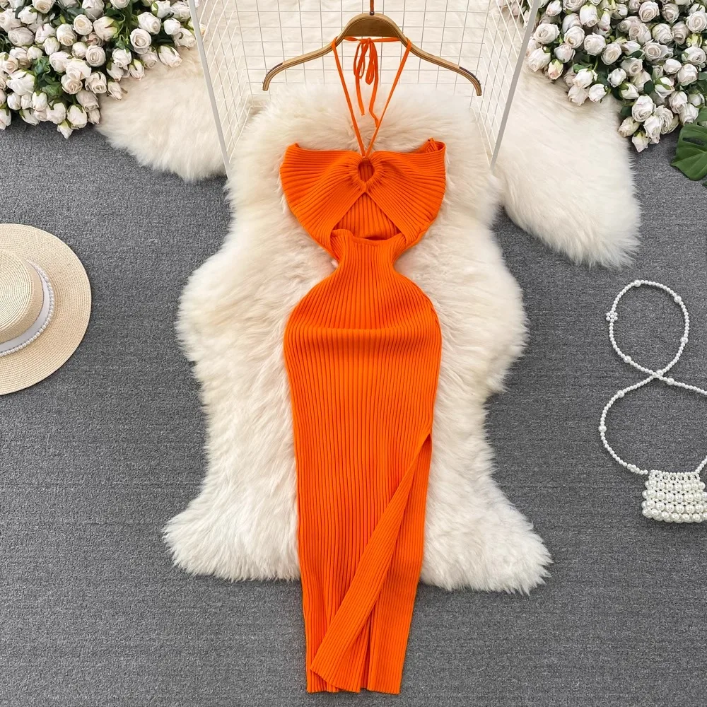 YuooMuoo Women Dress 2024 New Summer Fashion Sexy Package Hips High Split Knitted Bodycon Party Dress Vacation Beach Vestidos