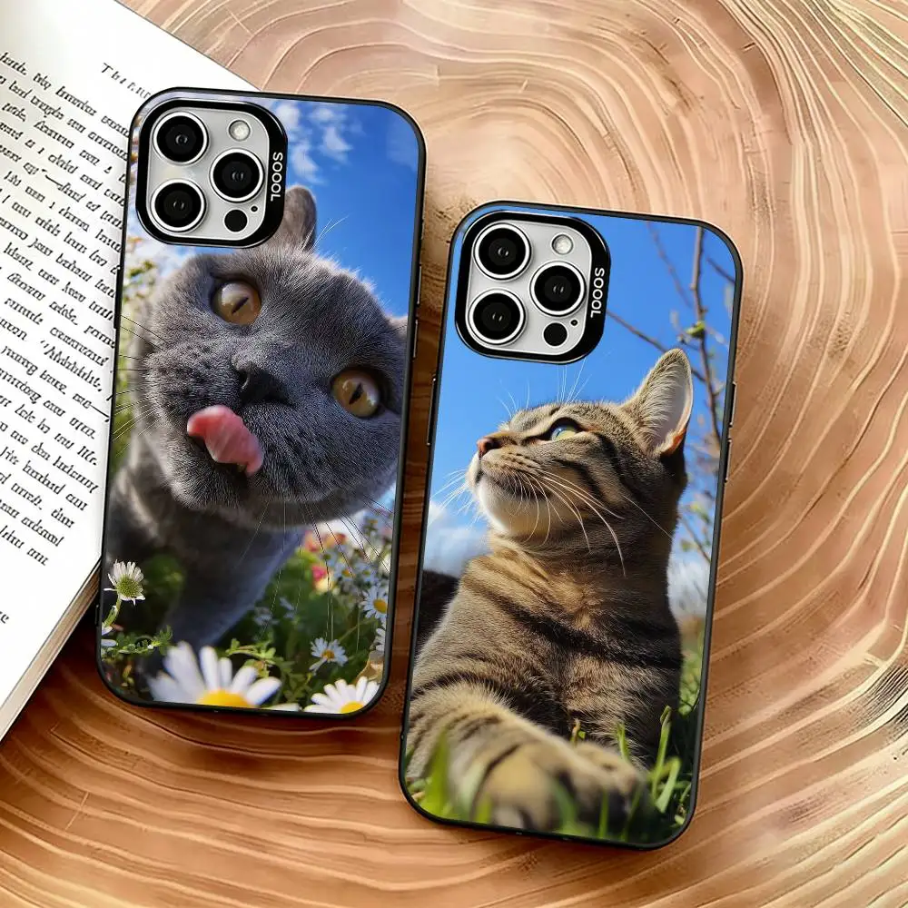 

Cute Cat Vibe Phone Case For iPhone 17,16,15,14,13,12,11 Plus,Pro Max,XS,Colorful Silver Black Cover