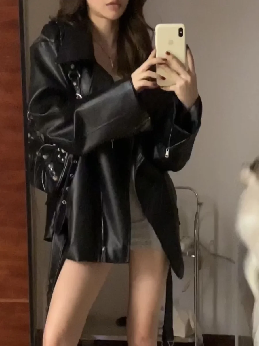 Chaqueta de cuero PU nea para mujer, chaqueta de motocicleta de estilo coreano con diseño pequeño, Top de viaje, manga larg...