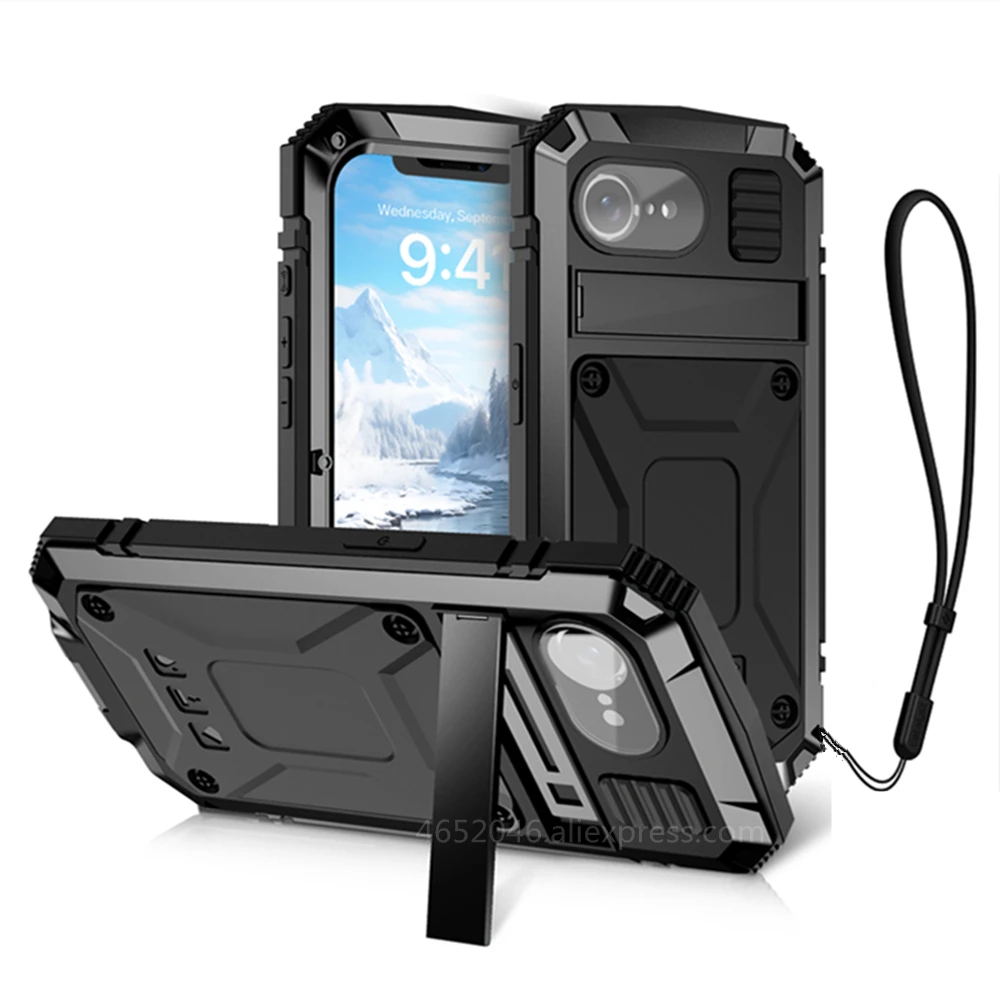 

Защитный противоударный чехол на 360 градусов для iPhone 16e 2025 16 Pro Max 15 14 13 12 Экран камеры Закаленное стекло Защитный металлический чехол