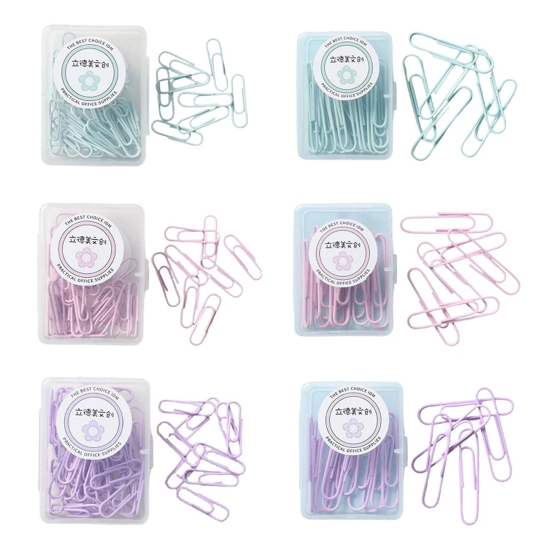 Y1UB 28mm/50mm Paper Clips in for Case Small Size Paperclips Macaron Color Rust-resistant for Office School