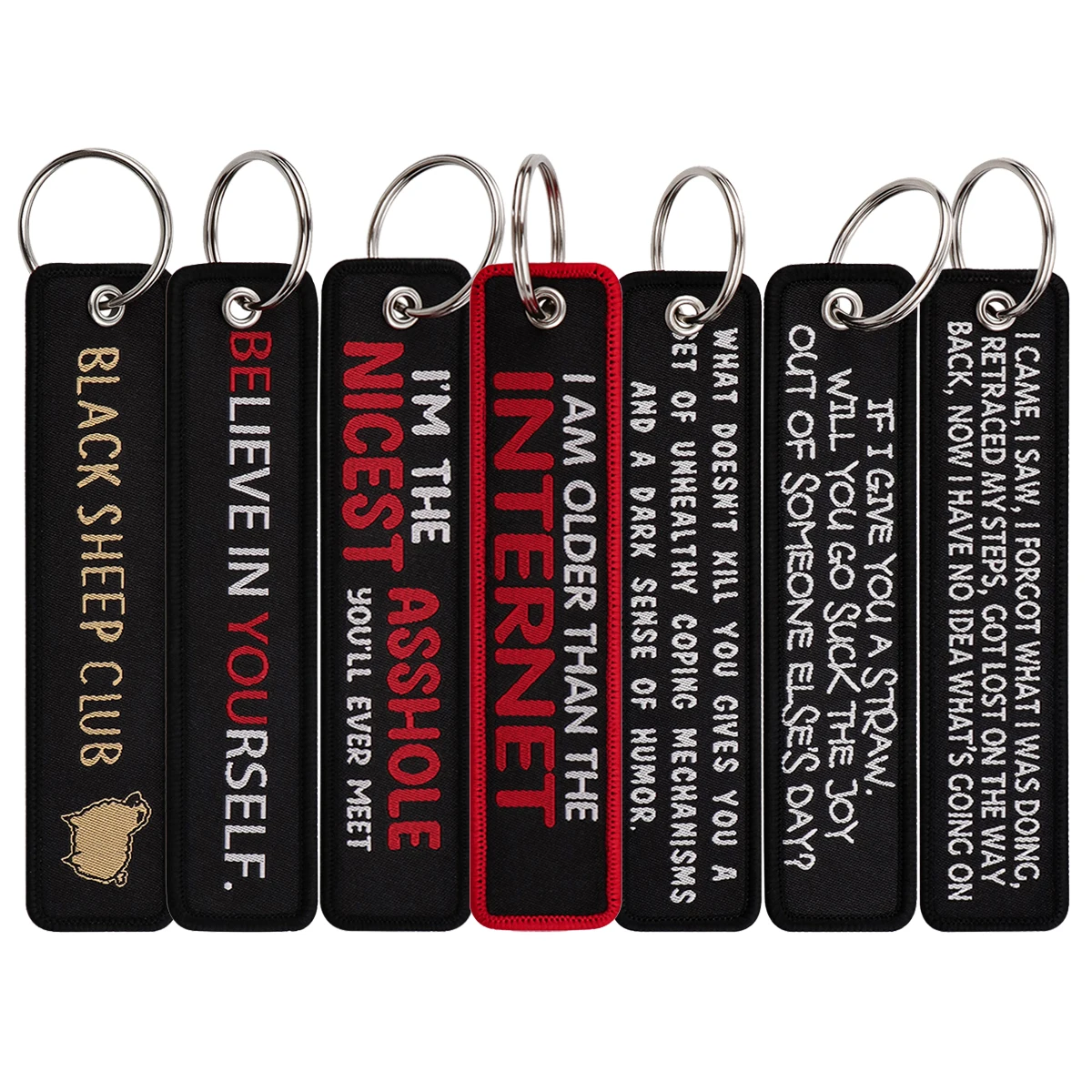 

Motivational Quotes Embroidery Key Fob Black Key Tag For Cars Backpack Keychain Fashion Keyring Gifts for Men Women Accessories