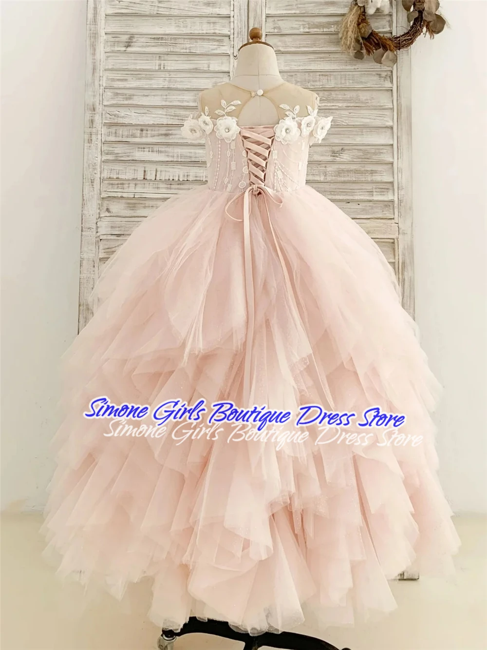 ชุดเดรสเด็กผู้หญิงแขนกุดปักลายดอกไม้สำหรับงานแต่งงาน งานเลี้ยงรับรองทางการ งานเฉลิมฉลองวันหยุด งานปาร์ตี้