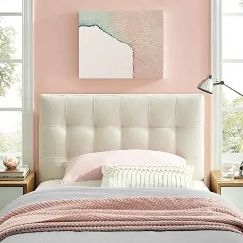 Lily Tufted Linen Fabric Upholstered Twin Headboard in Ivory