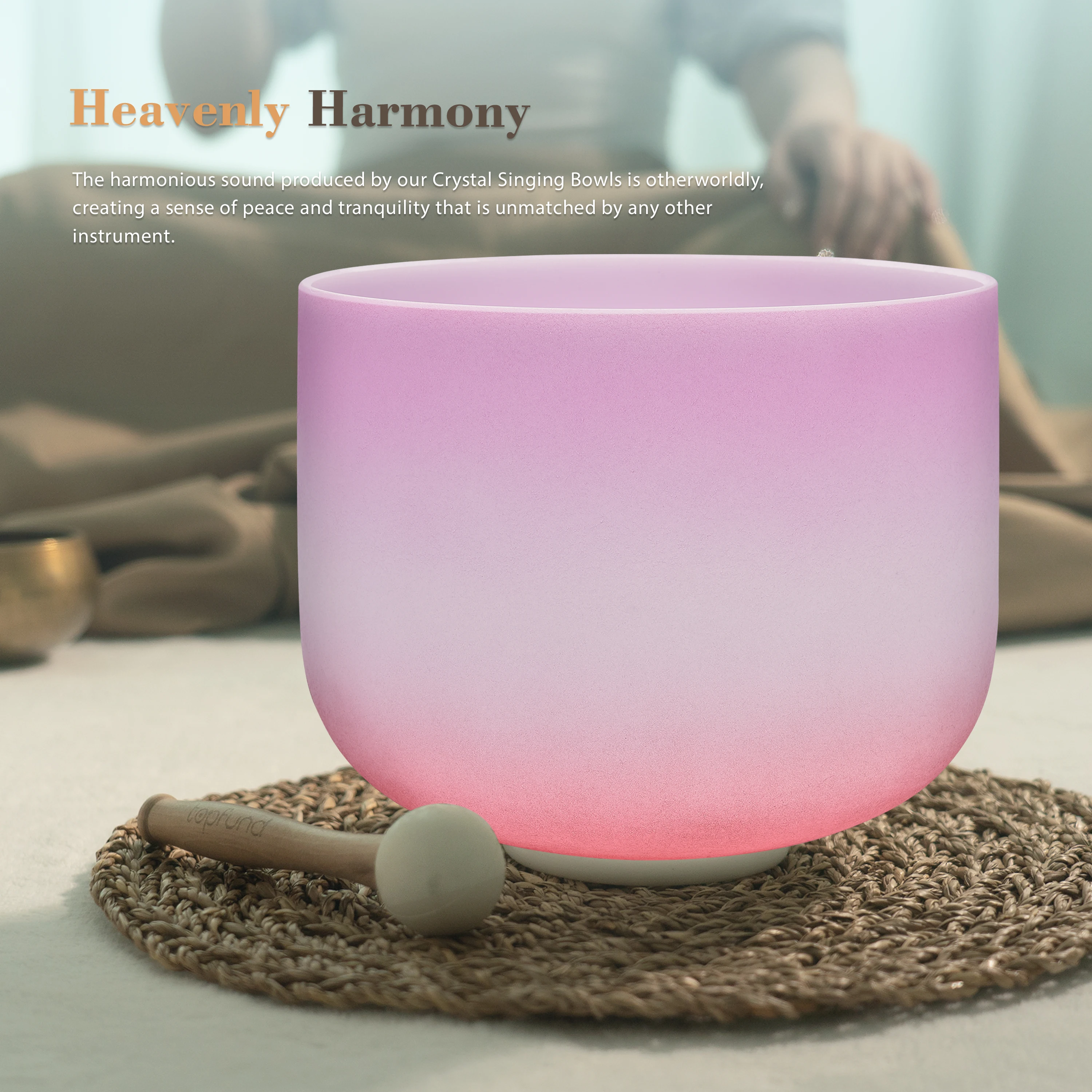 SITSANG Chakra Tuned Pink  White 10 Inch 440 Hz Crystal Singing Bowl Yoga Relaxed