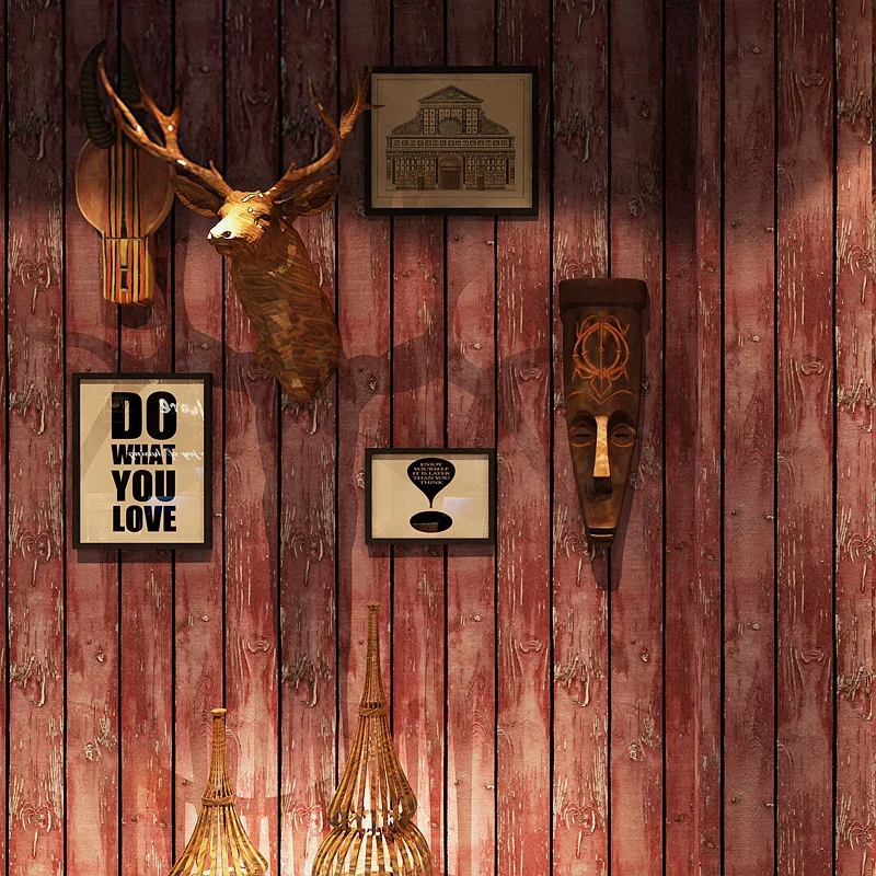 Nostalgic wallpaper antique wood bar personality fashion women's clothing shop barber shop wood wallpaper