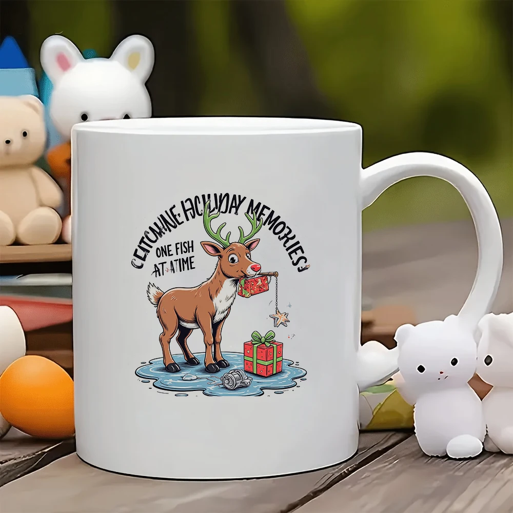 

Cartoon Reindeer Christmas Mug 11OZ + Cartoon Reindeer Cup + Christmas Gift Kids Cup + Family Office Coffee Cup