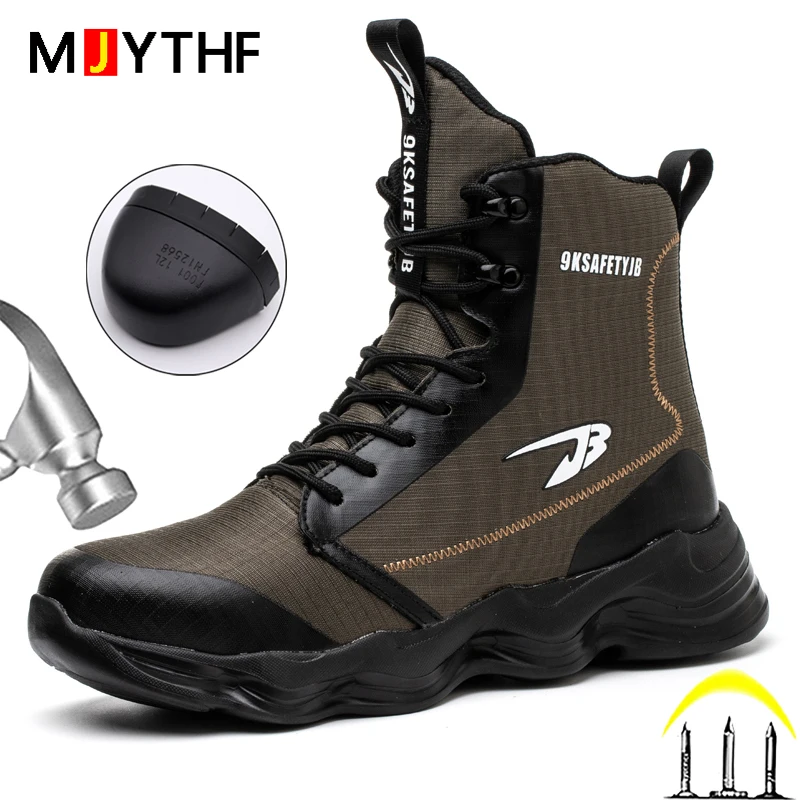 MJYTHF 2025 New Work Boots Safety Steel Toe Shoes Men Protective Shoes Anti-smash Anti-puncture High Top Safety Shoes Men Boots