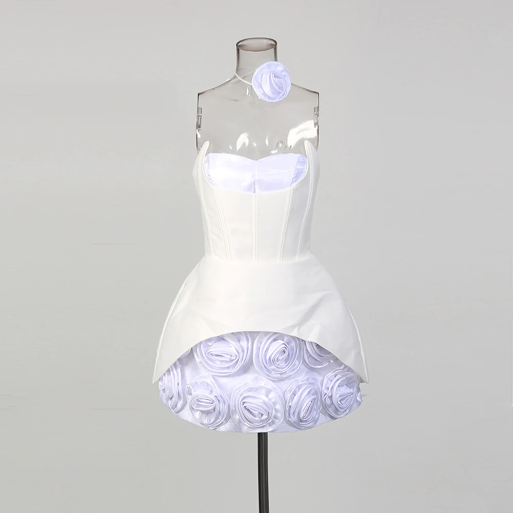 Falda corta sin tirantes ceñida con cintura rosa, nueva ropa de invierno para mujer, vestido tridimensional de Color sólido con flores, 2025