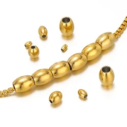 50pcs Stainless Steel Vacuum Gold Color Oval Cylinder Spacer Loose Bead for DIY Bracelets Necklace Jewelry Making Beads Charms
