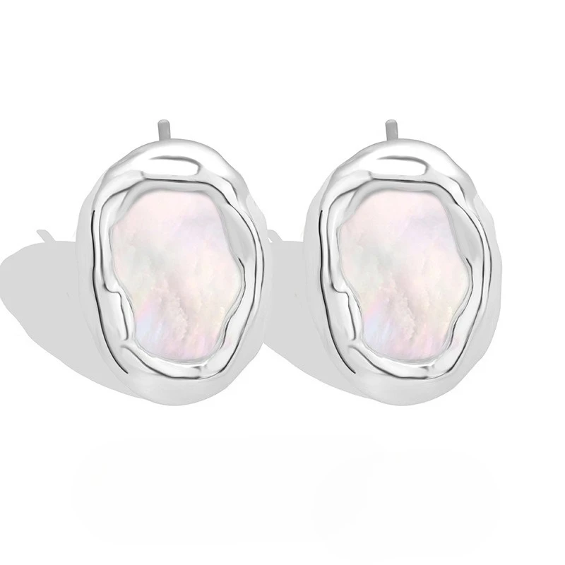 New S925 Silver Earnail Women's Niche Design Texture Mother Shell Earrings Cold Style Versatile Wedding Jewelry