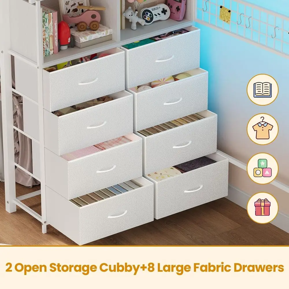 ADORNEVE Twin Size Lot Bed with Storage Stairs, 8 Ders, Metal Kids Lot Bed Twin with LED Lights, Power Outlet, Shelves and Wardr - view 4