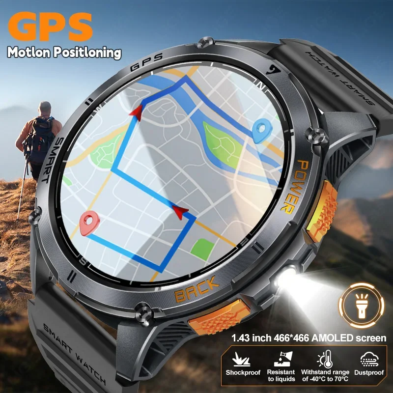 

LIGE GPS Smart Watch Premium Military Outdoor Altimeter Barometer AMOLED Screen Built-in GPS & Compass Sports New Smartwatch Men