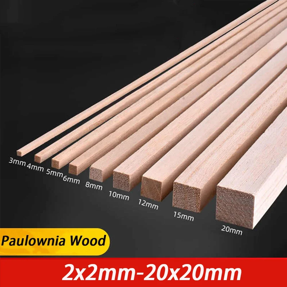 5-20Pcs 2x2mm-20x20mm Lenght 250/500mm Paulownia Wood Square Wooden Strip DIY Material Material Crafts Decoration Making Parts